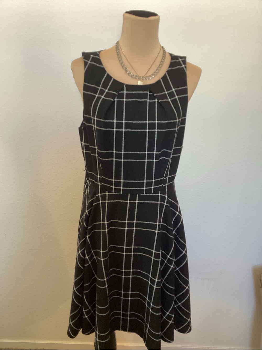 Elle Black and White Windowpane Midi Dress